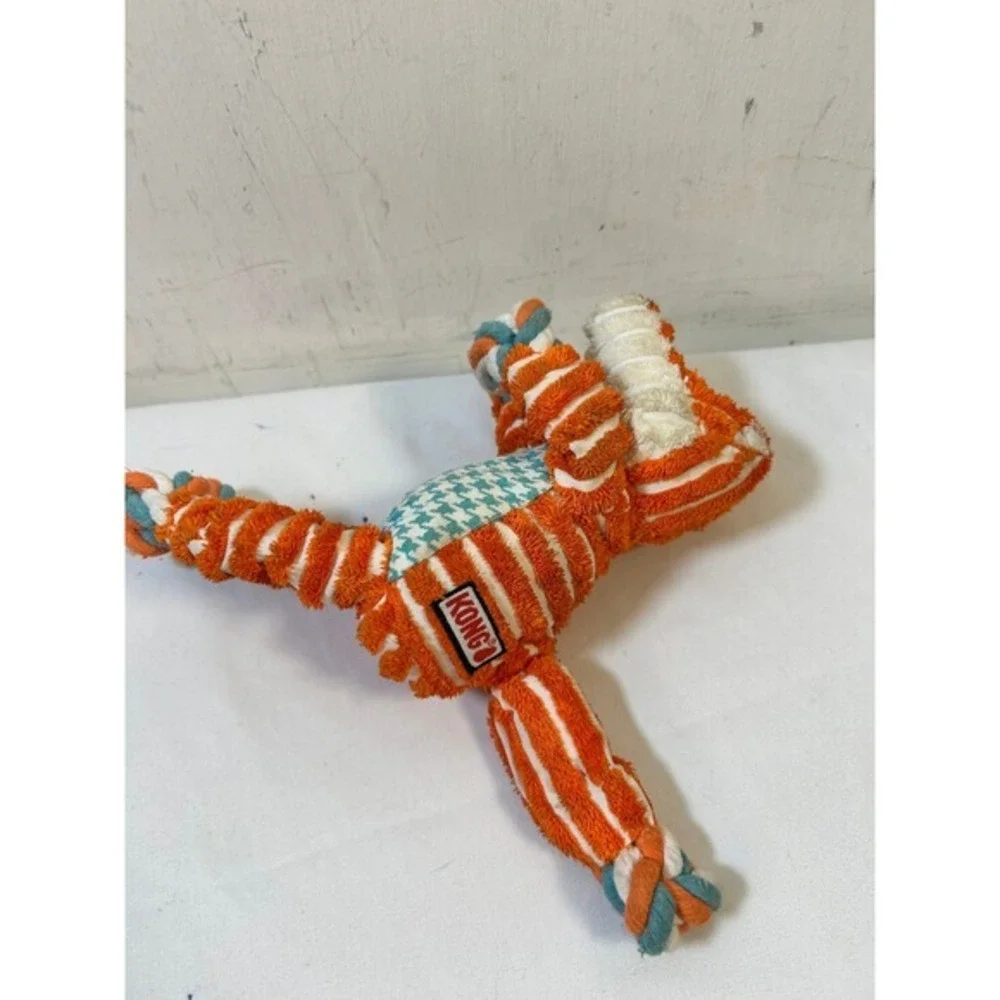 KONG Knots Fox Dog Toy Small Medium Orange Striped Rope Squeaker Plush Pet